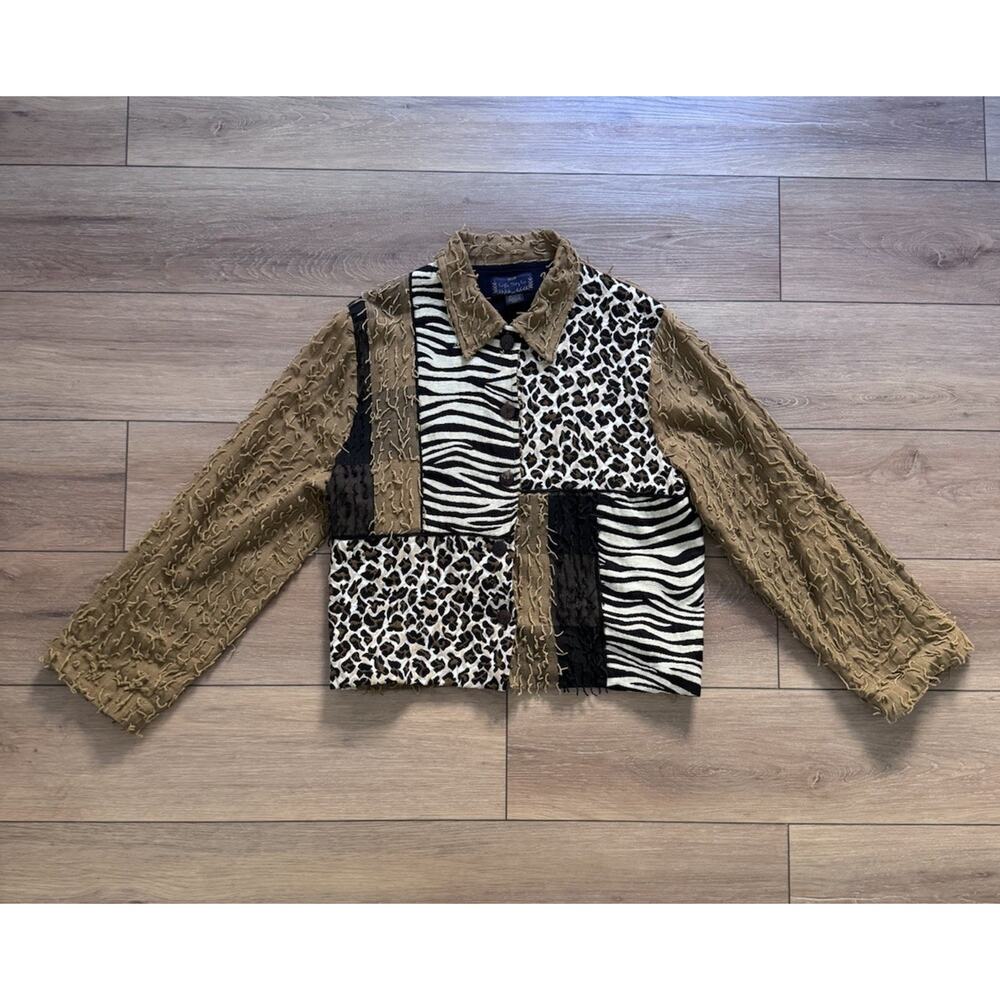 Vintage Abstract Animal Print Cropped Jacket XL Oversized Zebra Leopard Boho - Picture 5 of 16